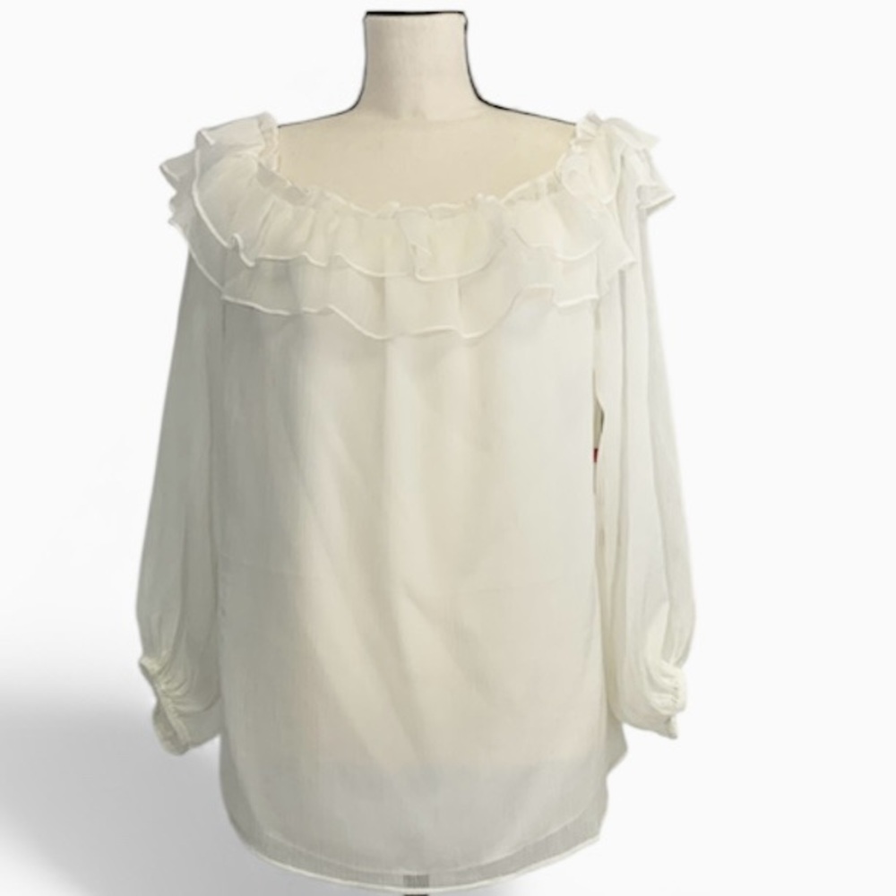 Vince Camuto Off Shoulder Ruffle Blouse Ivory Large NWT Romantic Boho Top